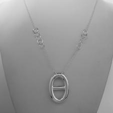 Sterling silver necklace, round link chain with mariner pendant, 45 cm.