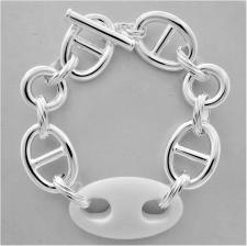 Sterling silver mariner link bracelet 18mm. Natural white agate