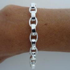 Silver flat oval link bracelet italy