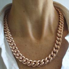 Sterling silver hollow curb necklace 14mm. 18kt rose gold plating.