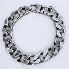 OXIDIZED sterling silver solid diamond cut curb bracelet 12mm x 5mm.