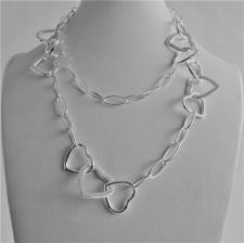 Long sterling silver necklace heart link chain 80 cm