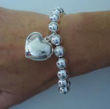 Sterling silver bead bracelet for woman - 10mm with heart charm
