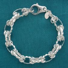 Solid 925 silver textured oval link bracelet 10mm