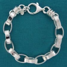 Solid 925 silver flat oval rolo link bracelet 9,5mm.