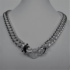 Sterling silver double panther necklace. Double curb link chain 12,5mm.