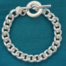 Bracciale in argento 925 MASSICCIO 55 grammi. Maglia grumetta 10mm con chiusura T-bar, Toggle.