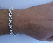 Silver oval link bracelet for men