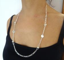 925 silver necklace. Figaro chain, circles and ''ufo''. Length: 70 cm.