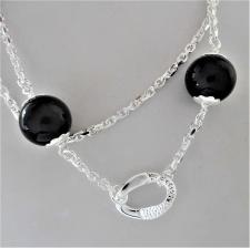 Sterling silver necklace black onyx beads 16mm