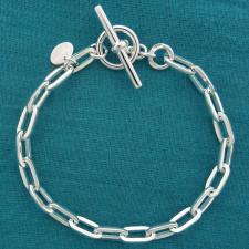 Sterling silver rectangular link bracelet 4.8mm. Toggle clasp.