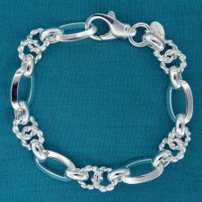 Sterling silver textured link bracelet 9mm. Made in Tuscany, Italy.