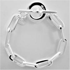 Solid sterling silver rectangular link toggle bracelet