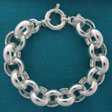 Sterling silver round rolo link bracelet 18mm. Hollow link. Silver belcher bracelet.