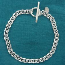 Sterling silver flat marina bracelet 5.8mm x 2mm. Toggle bracelet.