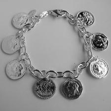 Coin charm bracelet in sterling silver