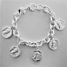 Bracciale in argento 925 ciondoli monete. Civetta di Atena.