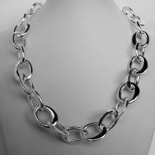 Sterling silver handmade necklace. Asymmetrical  oval link 17mm.