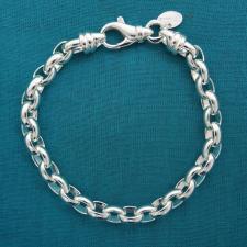 Solid sterling silver oval rolo link bracelet 6,5mm. Oval belcher bracelet.
