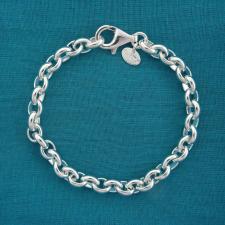 Solid sterling silver oval rolo link bracelet 6mm. Oval belcher bracelet.