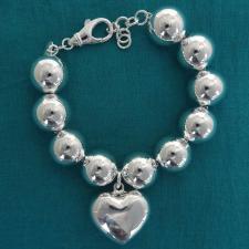 Sterling silver bead bracelet 16mm with heart charm.