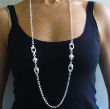 Long sterling silver necklace cm 100 round rolo link chain