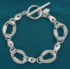 925 Italy sterling silver Croco texture link bracelet 16mm, 26 grams. Toggle bracelet.