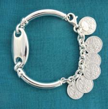 Silver bracelet with coin charms