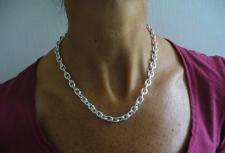 Silver handmade oval link necklace