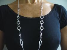 Long sterling silver necklace 90 cm round link chain 