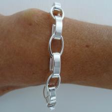 Solid sterling silver flat oval rolo link bracelet