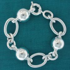 Bracciale artigianale vintage, in argento 925, grandi sfere 18mm.