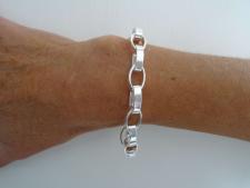 Solid sterling silver flat oval rolo link bracelet