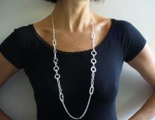 Long sterling silver necklace 90 cm round link chain 