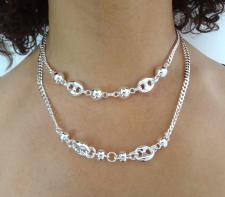 Sterling silver double curb chain necklace made in italy