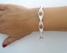Solid 925 silver textured oval link bracelet 10mm